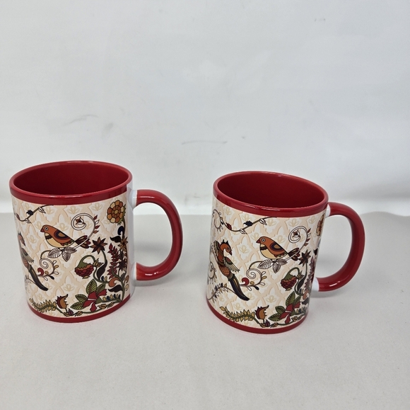 The Bombay Set of 2 Kalamkari Coffee Cups Hand Painted Exotic Beautiful Birds - Picture 3 of 11